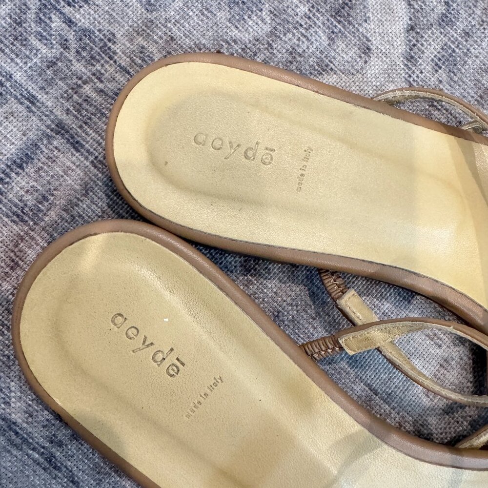 Aeyde Marina Leather Strappy Square‎ Toe Flat Sandals Summer Hazelnut Tan Size 8 - Picture 4 of 10